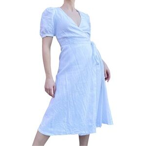 Reformation White Puff Sleeve Weiss Linen Wrap Dress Small Custom Altered